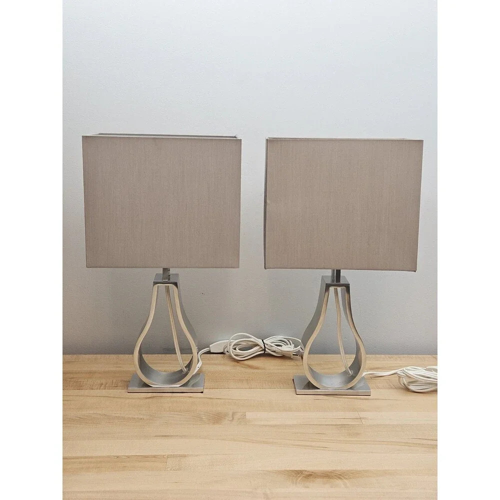 2 X IKEA Klabb Table Silver Lamp Modern Aluminum Accent Light Lamp WITH SHADES